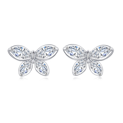 925 Sterling Silver Elegant Butterfly Crystal Stud Earrings In Sterling Silver