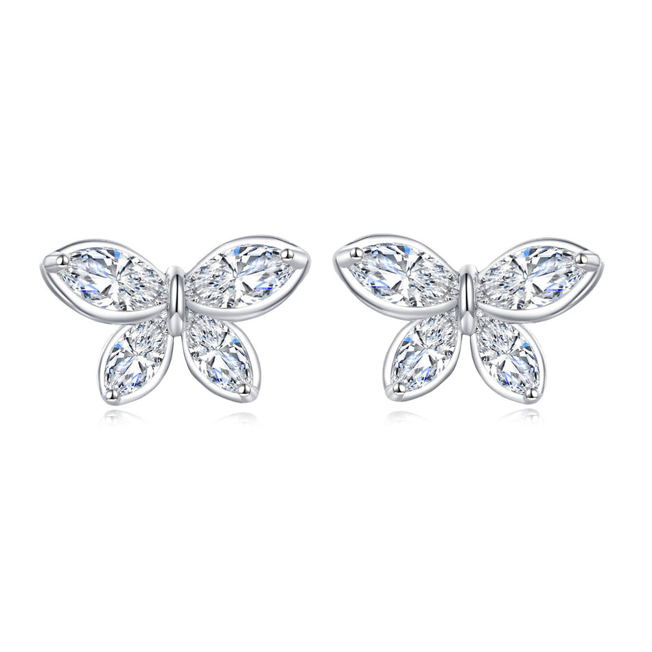 925 Sterling Silver Elegant Butterfly Crystal Stud Earrings In Sterling Silver