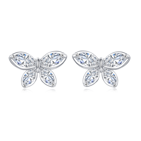 925 Sterling Silver Elegant Butterfly Crystal Stud Earrings In Sterling Silver