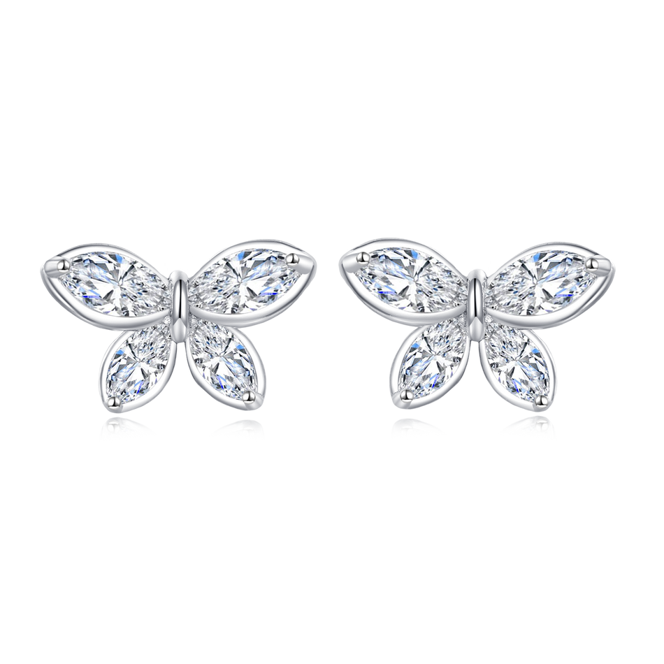 925 Sterling Silver Elegant Butterfly Crystal Stud Earrings In Sterling Silver