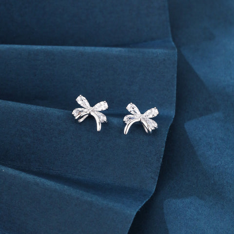 925 Sterling Silver Elegant Silver Butterfly Stud Earrings With Sparkling Zircon Accents