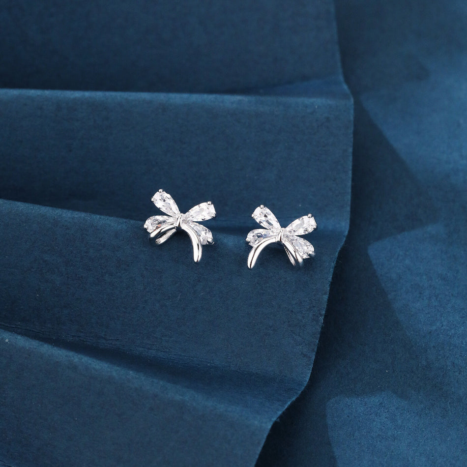 925 Sterling Silver Elegant Silver Butterfly Stud Earrings With Sparkling Zircon Accents