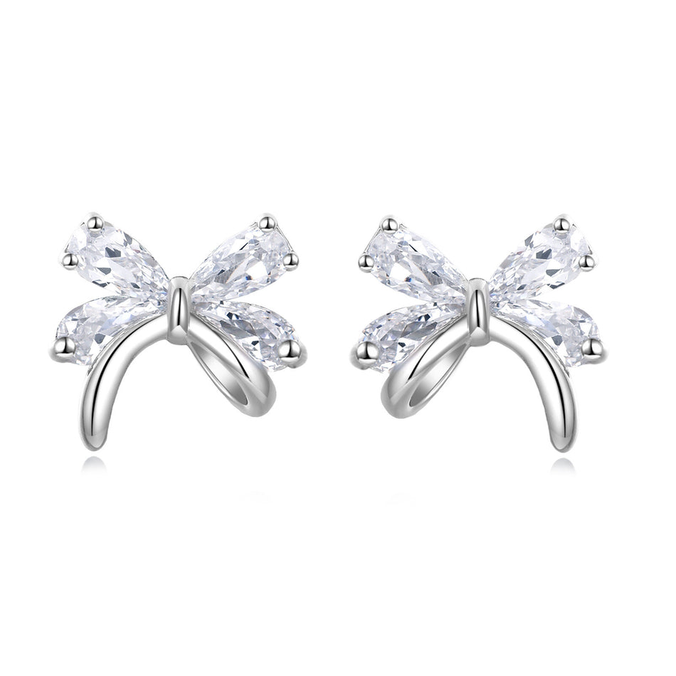 925 Sterling Silver Elegant Silver Butterfly Stud Earrings With Sparkling Zircon Accents