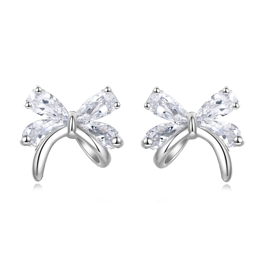 925 Sterling Silver Elegant Silver Butterfly Stud Earrings With Sparkling Zircon Accents