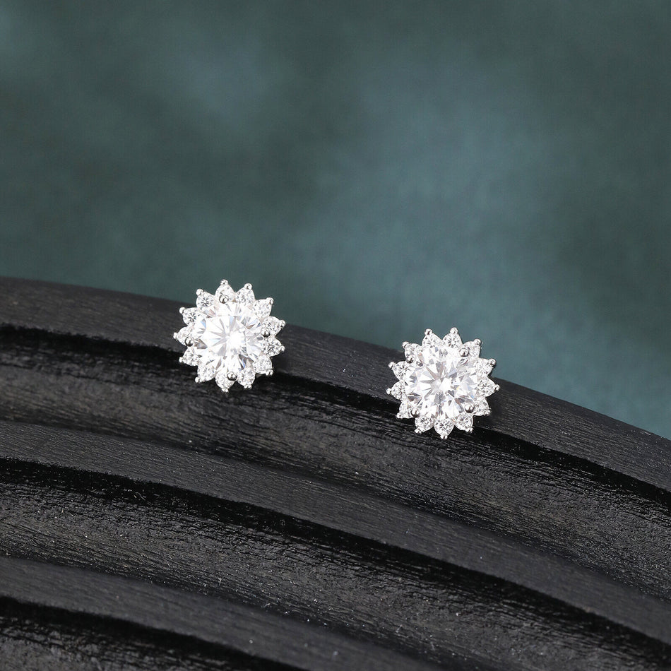 925 Sterling Silver Elegant Silver Floral Zircon Earrings - Luxury Studs