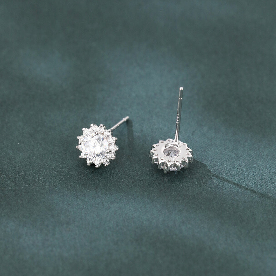 925 Sterling Silver Elegant Silver Floral Zircon Earrings - Luxury Studs