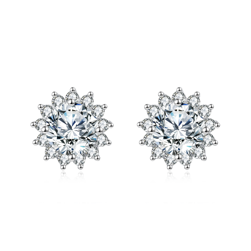925 Sterling Silver Elegant Silver Floral Zircon Earrings - Luxury Studs