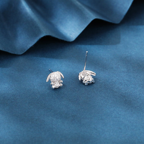 925 Sterling Silver Adorable Zircon-encrusted Bunny Stud Earrings