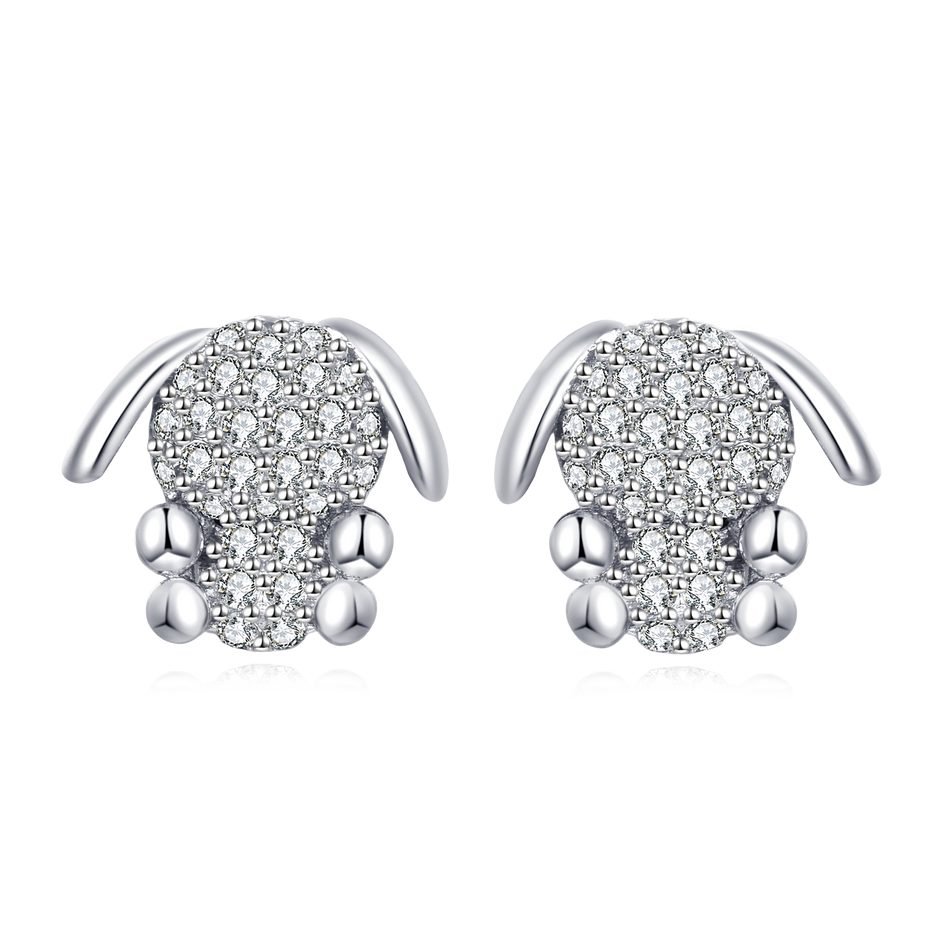 925 Sterling Silver Adorable Zircon-encrusted Bunny Stud Earrings