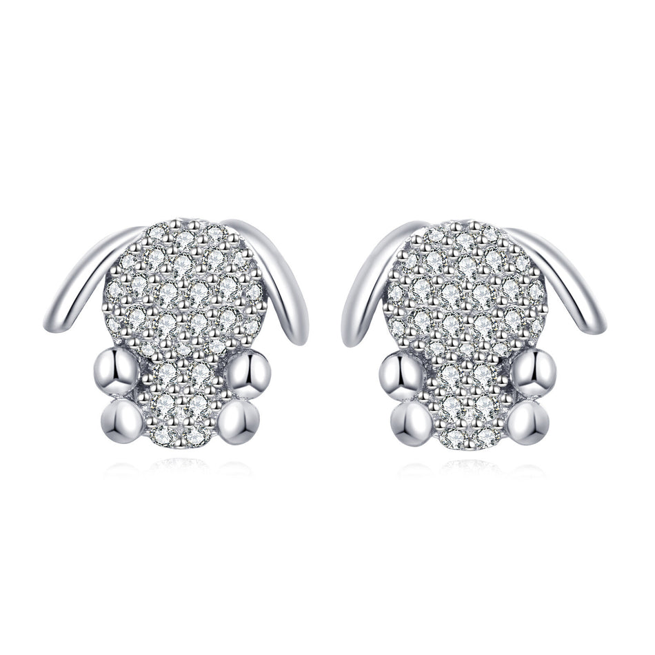 925 Sterling Silver Adorable Zircon-encrusted Bunny Stud Earrings