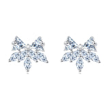 925 Sterling Silver Elegant Silver Crystal Bow & Flower Stud Earrings