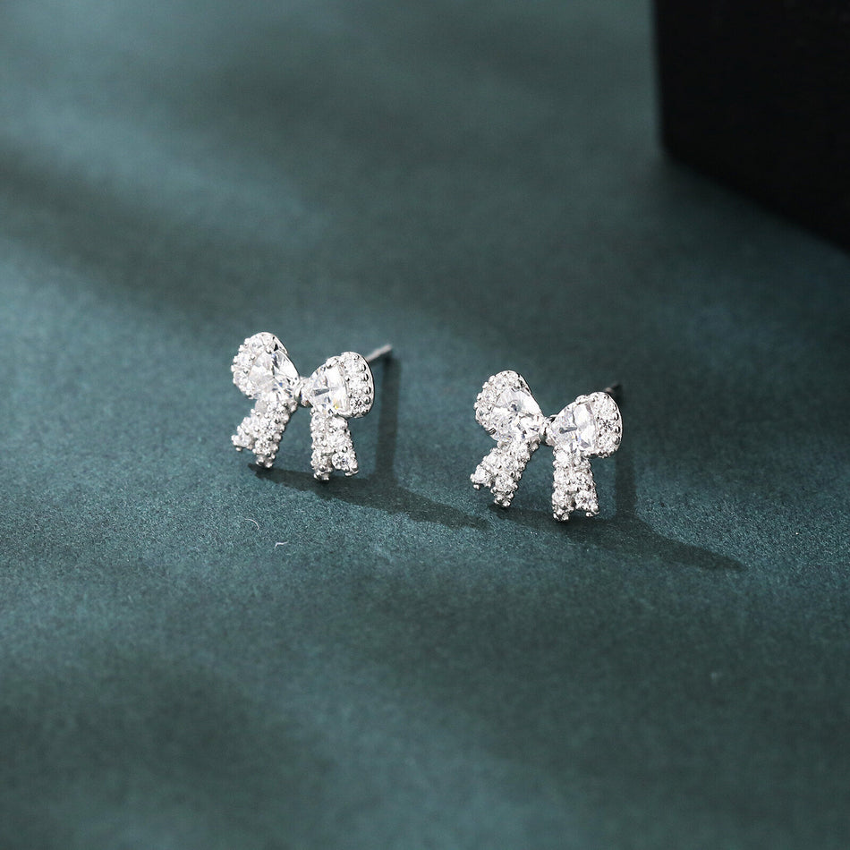 925 Sterling Silver Elegant Crystal Bow Earrings