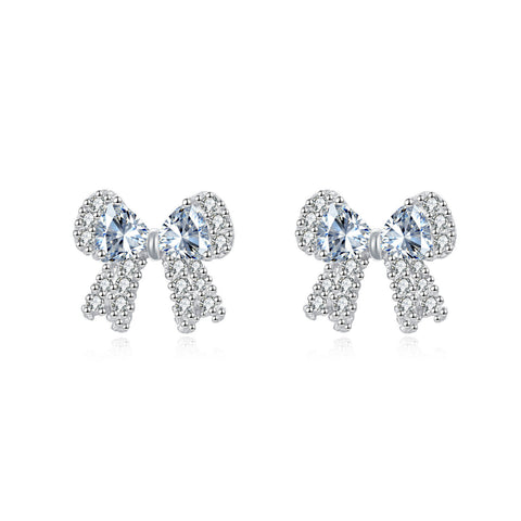 925 Sterling Silver Elegant Crystal Bow Earrings