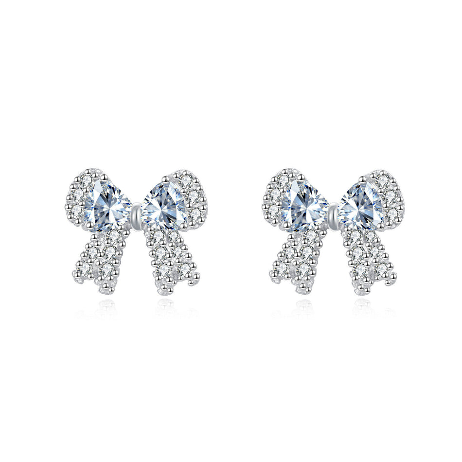 925 Sterling Silver Elegant Crystal Bow Earrings