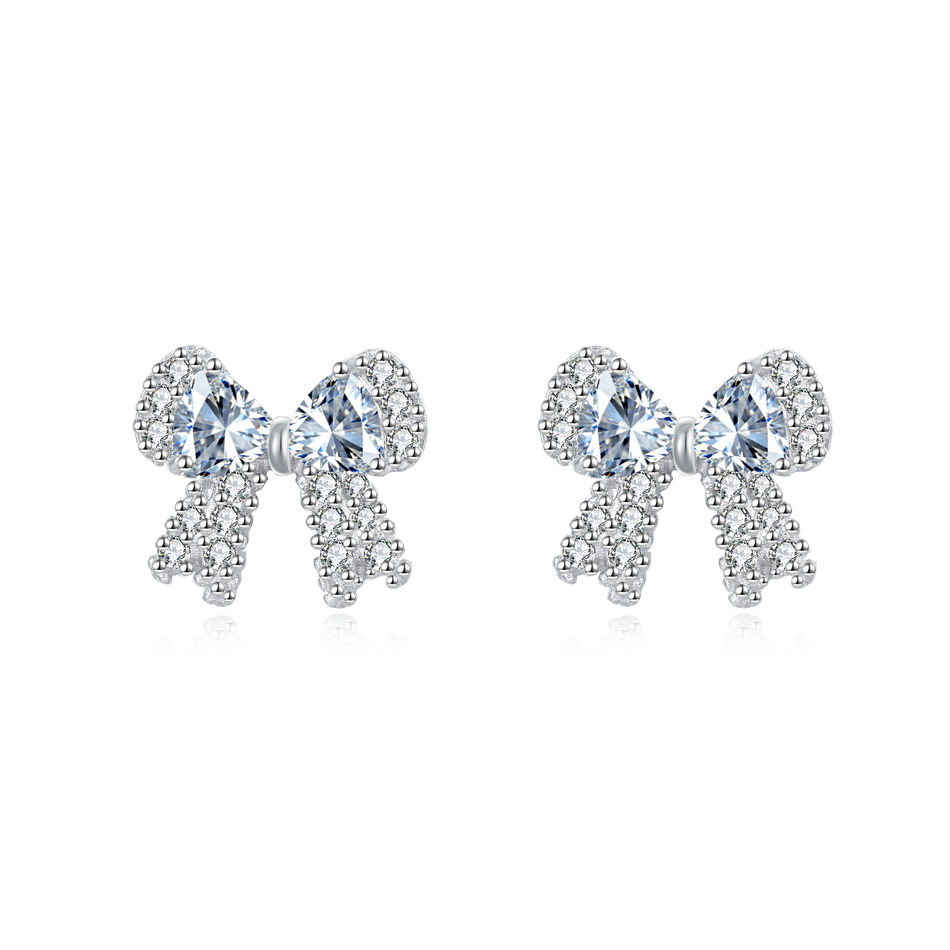 925 Sterling Silver Elegant Crystal Bow Earrings