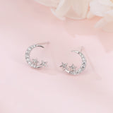 925 Sterling Silver Lunar Glamour: Celestial Silver Earrings With Zircon Stars