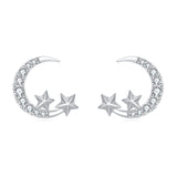 925 Sterling Silver Lunar Glamour: Celestial Silver Earrings With Zircon Stars
