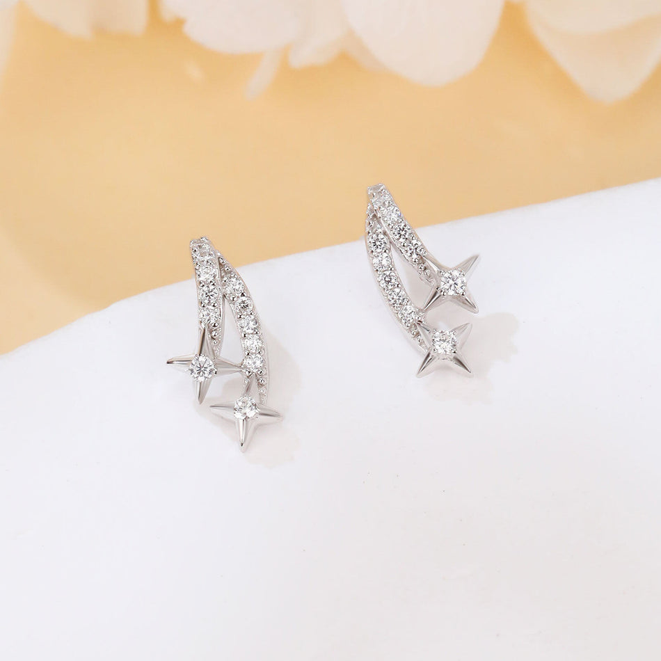 925 Sterling Silver Elegant Stellar Zircon-encrusted Silver Drop Earrings