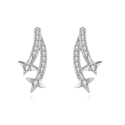 925 Sterling Silver Elegant Stellar Zircon-encrusted Silver Drop Earrings