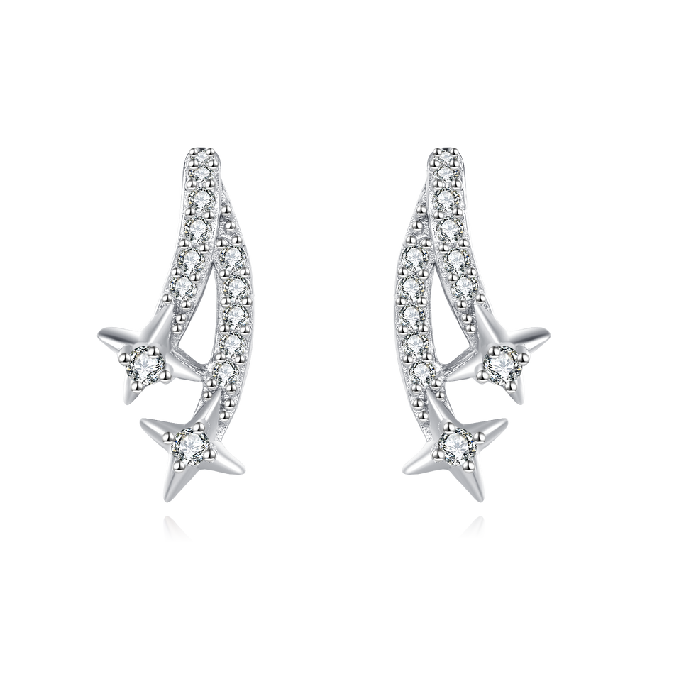 925 Sterling Silver Elegant Stellar Zircon-encrusted Silver Drop Earrings