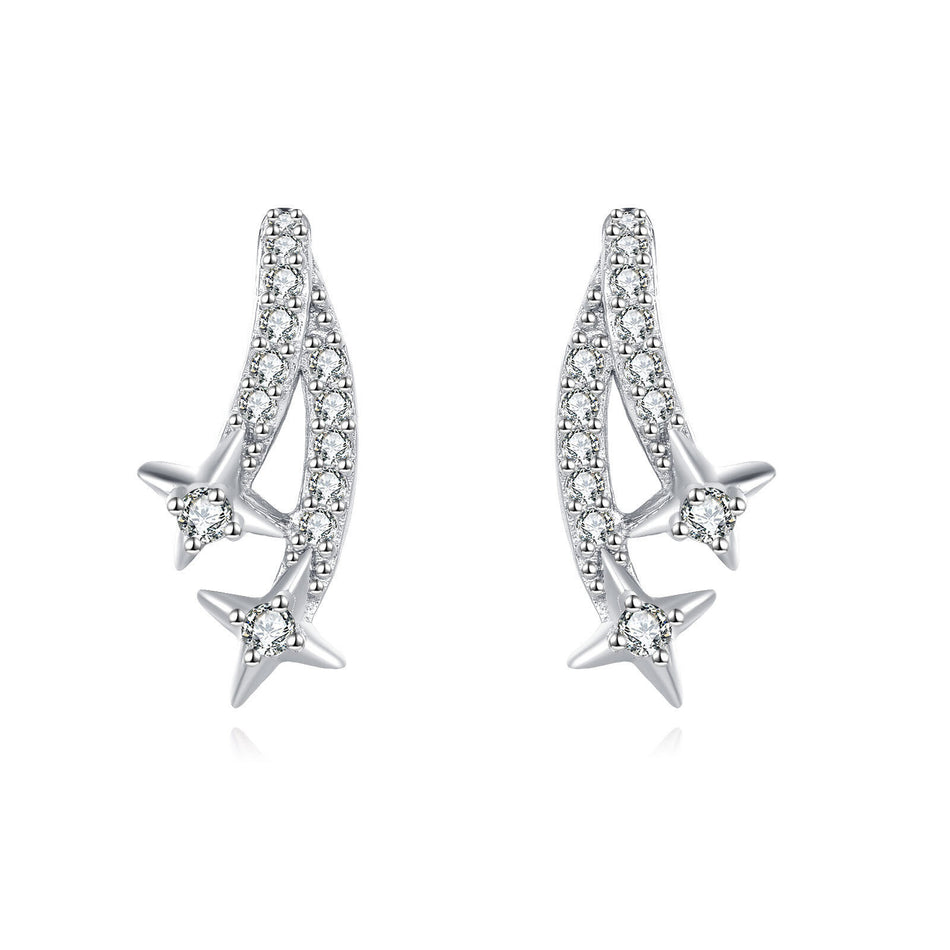 925 Sterling Silver Elegant Stellar Zircon-encrusted Silver Drop Earrings