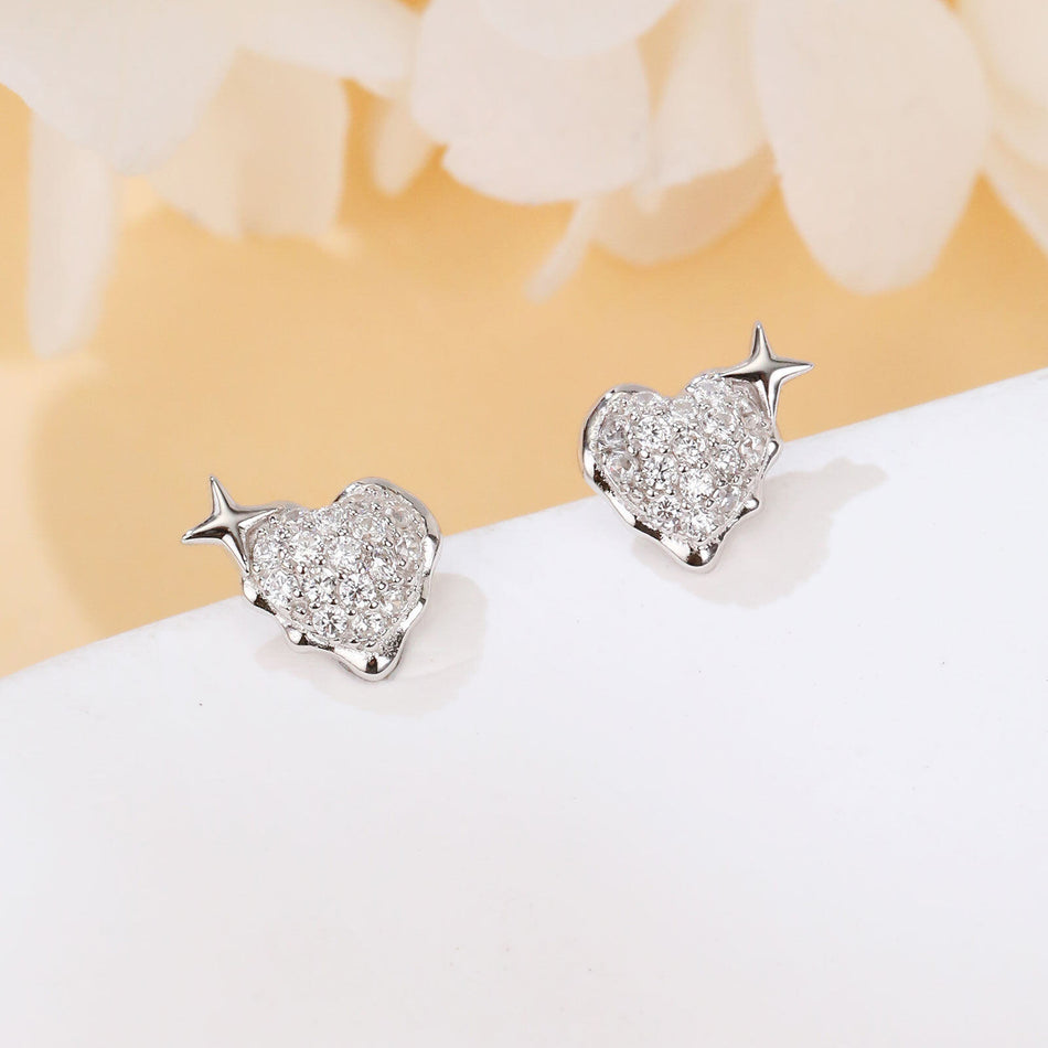 925 Sterling Silver Heart-shaped Zircon Earrings With Star Accent