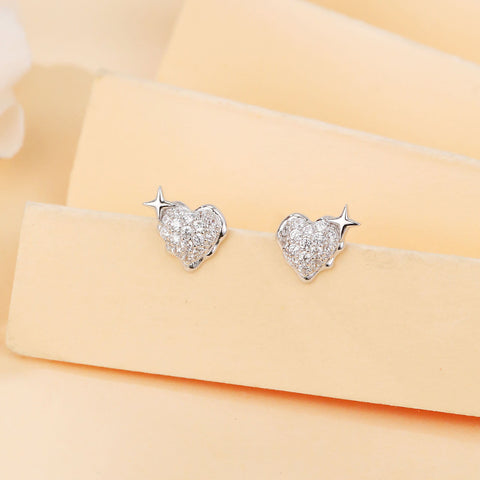 925 Sterling Silver Heart-shaped Zircon Earrings With Star Accent