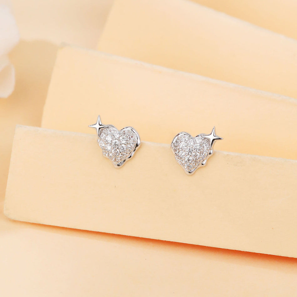 925 Sterling Silver Heart-shaped Zircon Earrings With Star Accent