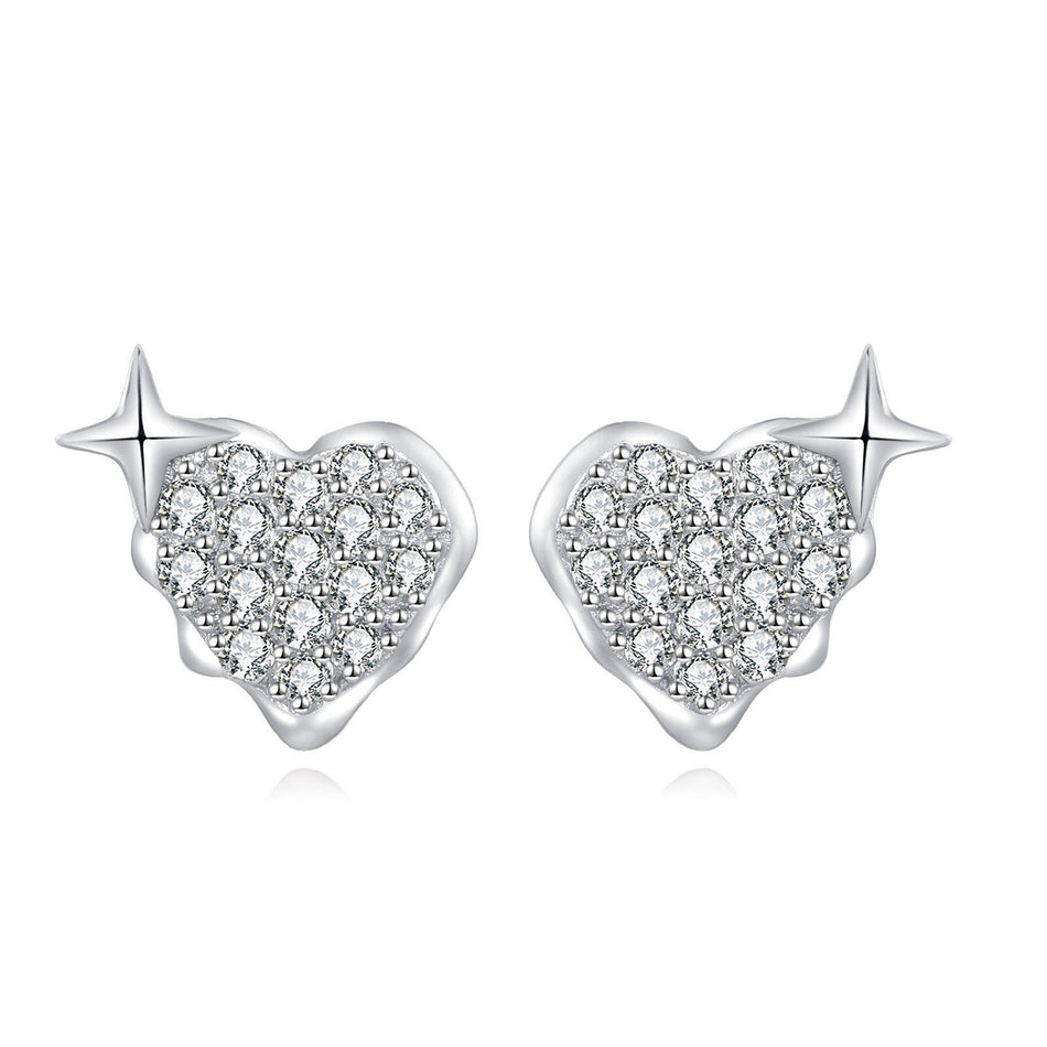 925 Sterling Silver Heart-shaped Zircon Earrings With Star Accent