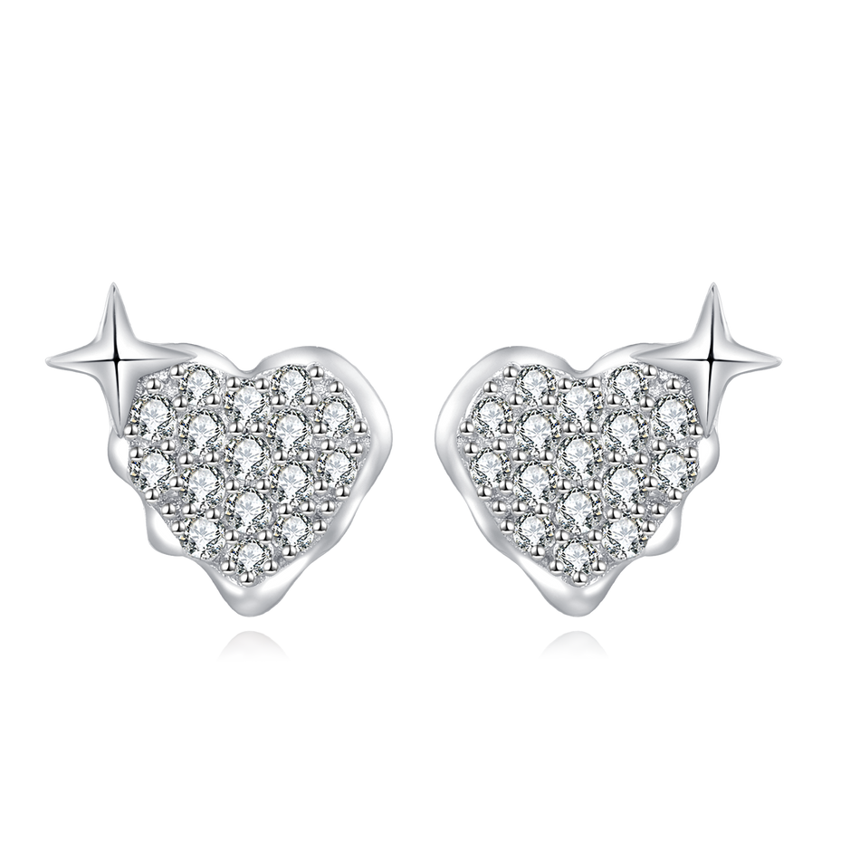 925 Sterling Silver Heart-shaped Zircon Earrings With Star Accent
