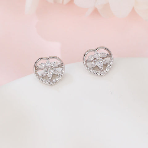 925 Sterling Silver Eternal Love Zircon Heart Earrings In Plated with White Gold