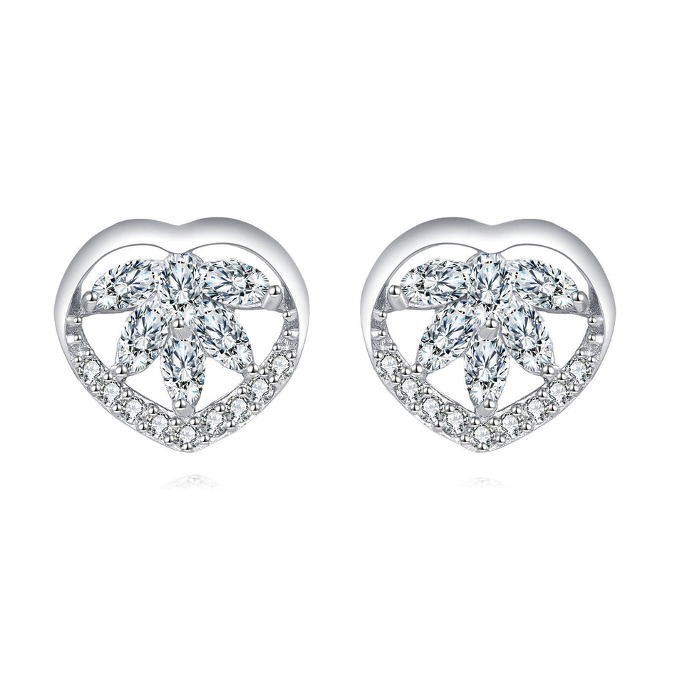 925 Sterling Silver Eternal Love Zircon Heart Earrings In Plated with White Gold