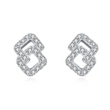 925 Sterling Silver Elegant Square Zircon Stud Earrings With Hollow Design