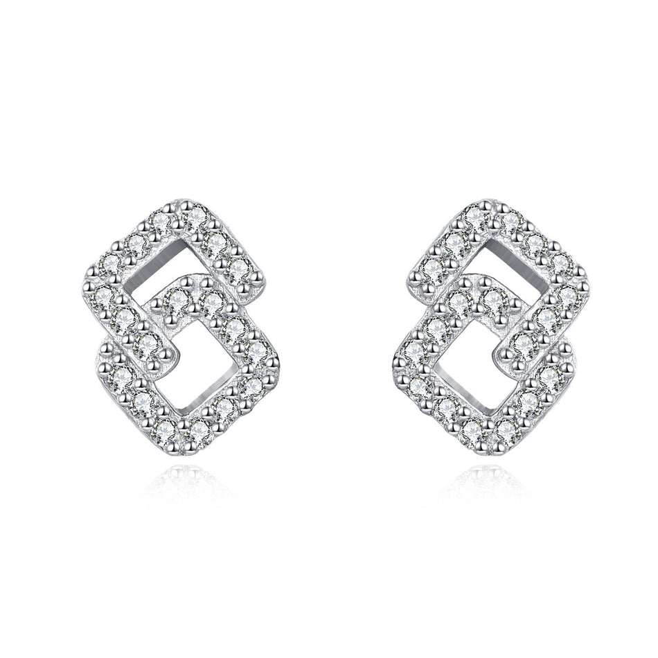 925 Sterling Silver Elegant Square Zircon Stud Earrings With Hollow Design