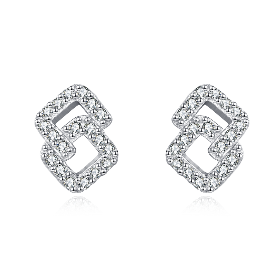 925 Sterling Silver Elegant Square Zircon Stud Earrings With Hollow Design