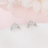 925 Sterling Silver Elegant Silver Crescent Moon Crystal Earrings