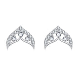 925 Sterling Silver Elegant Silver Crescent Moon Crystal Earrings