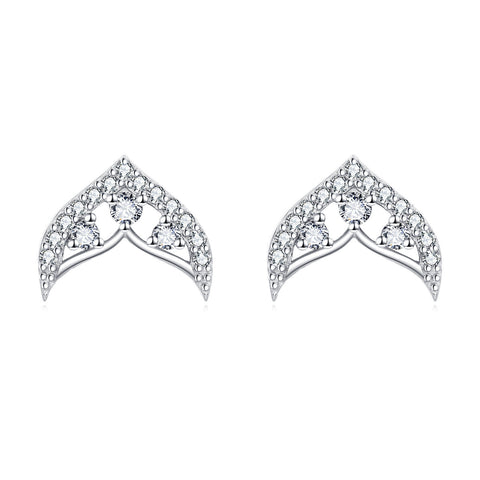 925 Sterling Silver Elegant Silver Crescent Moon Crystal Earrings