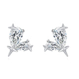 925 Sterling Silver Elegant Silver Star Stud Earrings With Clear Gemstone Accents