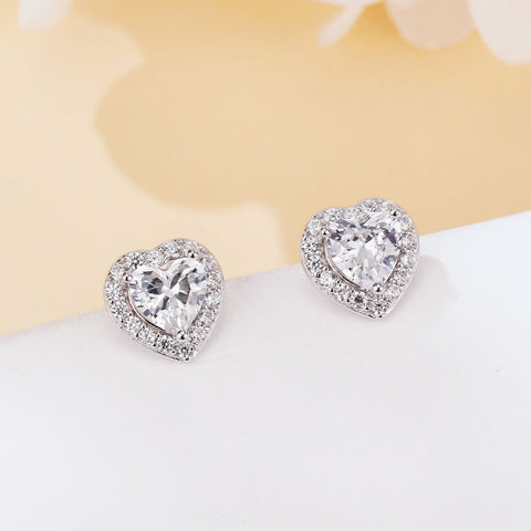 925 Sterling Silver Eternal Love Heart-shaped Zircon Earrings With Sparkling Accents