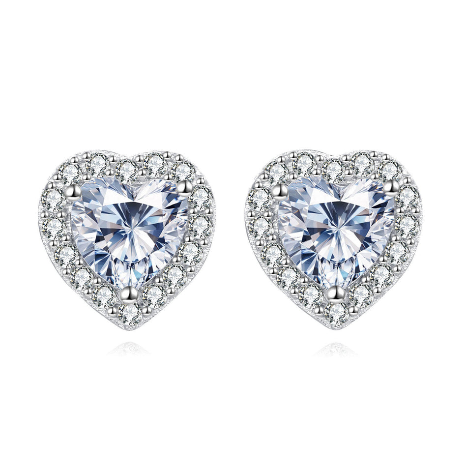 925 Sterling Silver Eternal Love Heart-shaped Zircon Earrings With Sparkling Accents