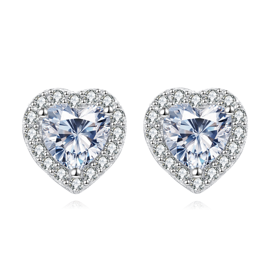925 Sterling Silver Eternal Love Heart-shaped Zircon Earrings With Sparkling Accents