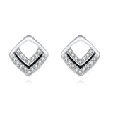 925 Sterling Silver Elegant Square Zircon Earrings With Black Enamel Accents In Sterling Silver