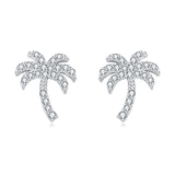 925 Sterling Silver Zircon Palm Tree Silver Stud Earrings ¨C Tropical Chic Jewelry