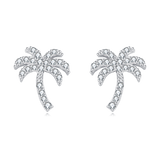 925 Sterling Silver Zircon Palm Tree Silver Stud Earrings ¨C Tropical Chic Jewelry