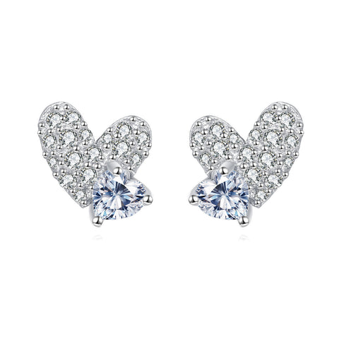 925 Sterling Silver Luxury Heart-shaped Zircon-studded Stud Earrings