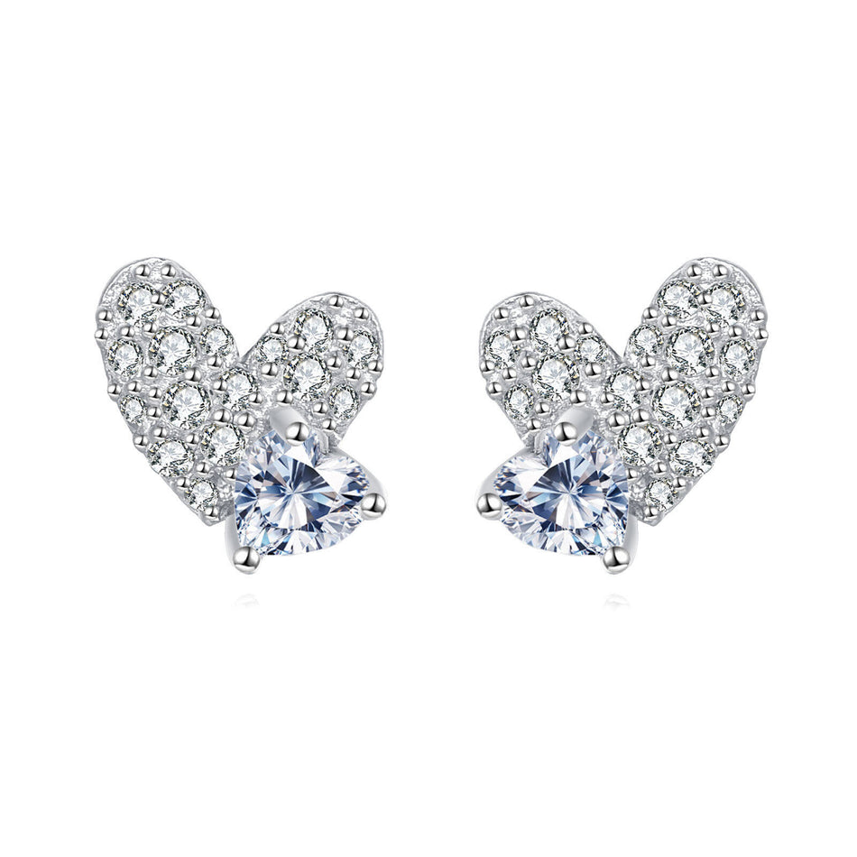 925 Sterling Silver Luxury Heart-shaped Zircon-studded Stud Earrings