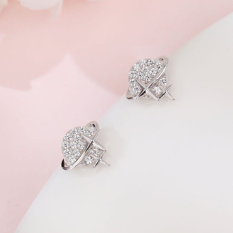 925 Sterling Silver Celestial Sphere Earrings With Zircon Accents