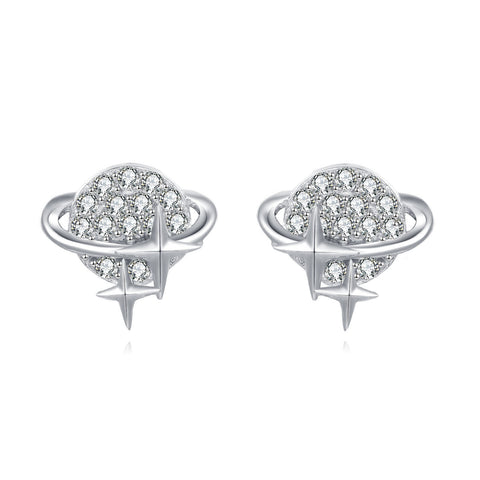 925 Sterling Silver Celestial Sphere Earrings With Zircon Accents
