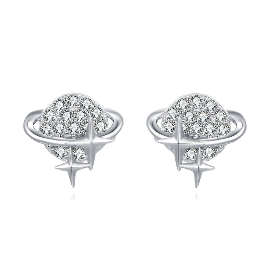 925 Sterling Silver Celestial Sphere Earrings With Zircon Accents